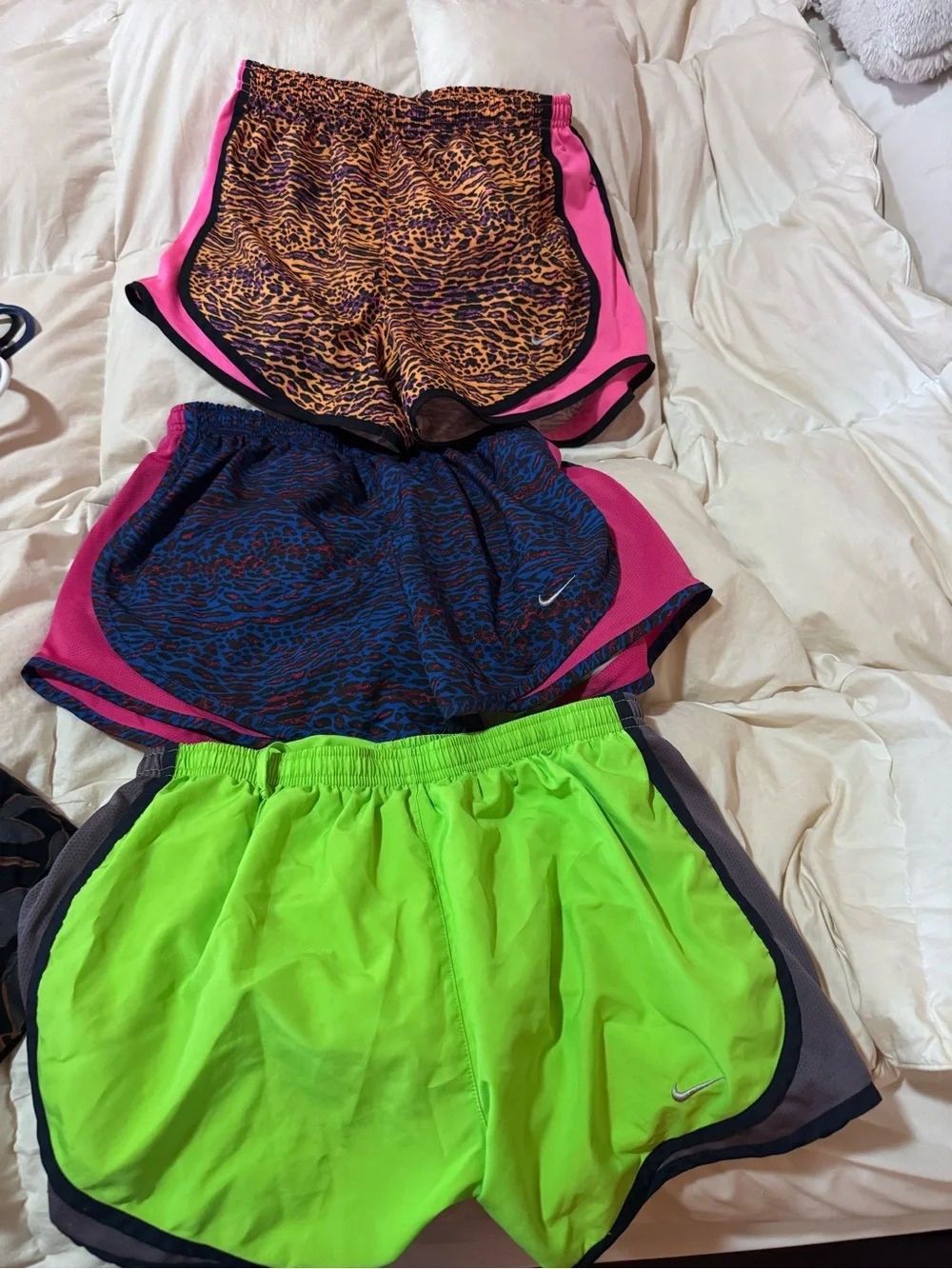 Nike Women’s Neon Green, Pink & Animal Print Athletic Shorts Trio